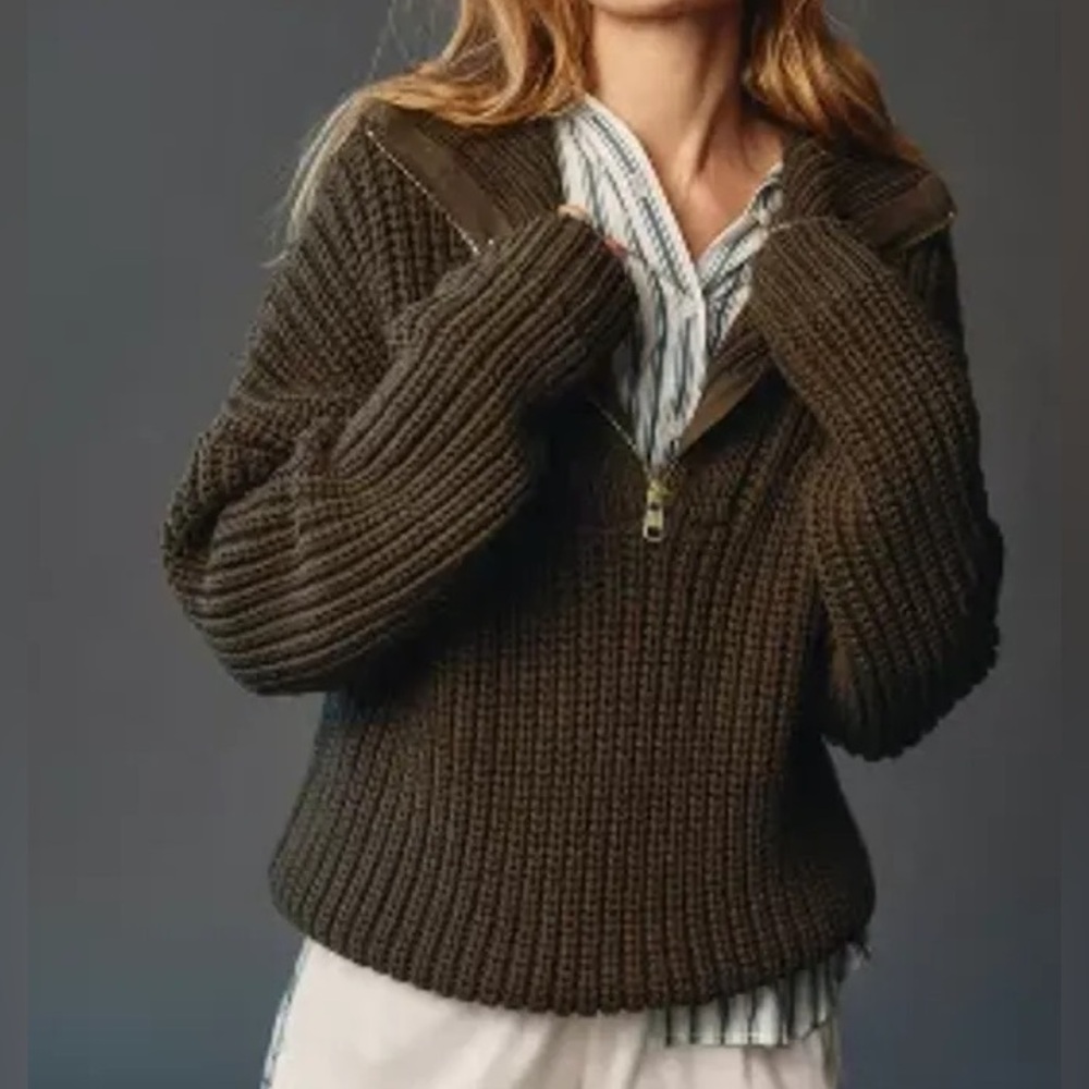 Varley Natalia 1/4 Zip Olive Cable Sweater